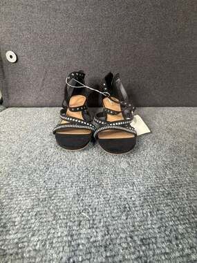 Attention Black Rhinestone Studded Strappy Wedge Sandals Size 7.5